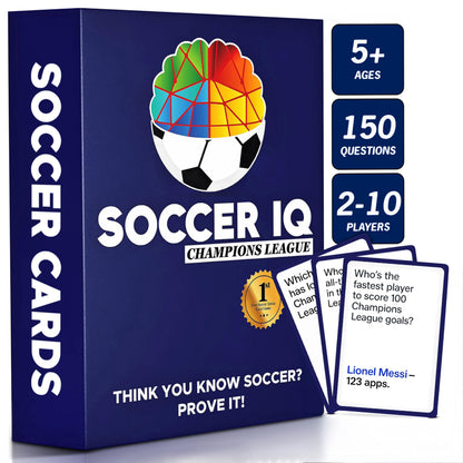 SOCCER IQ Soccer Trivia Card Game Champions League Version - 150 Soccer Trivia Questions, Best Soccer Gifts for Boys | Soccer Games for Kids