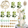 33 PCS Wood Cake Topper Balls Cake Topper Balls Cake Decorations with Artificial Leaves for Baby Shower Newborn Birthday Party Gender Reveal