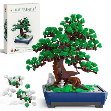 Wise Block Bonsai Tree Building Set for Adults, 950 PCS Japanese Pine Bonsai Building Kit with Interchangeable Snow & Green Foliage, Botanical