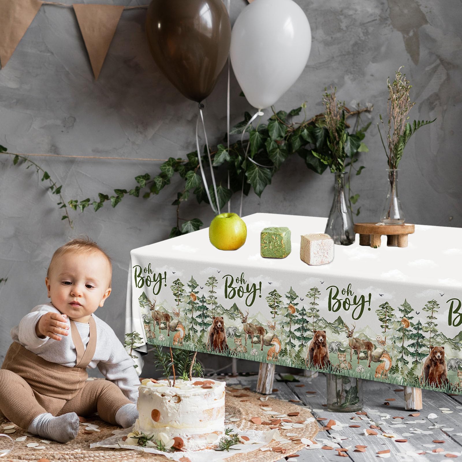 Gumwaqu Adventure Baby Shower Tablecloth,Let The Adventure Begin Supplies 3pcs Oh Boy Waterproof Woodland Forest Table Covers for Mountain Wilderness