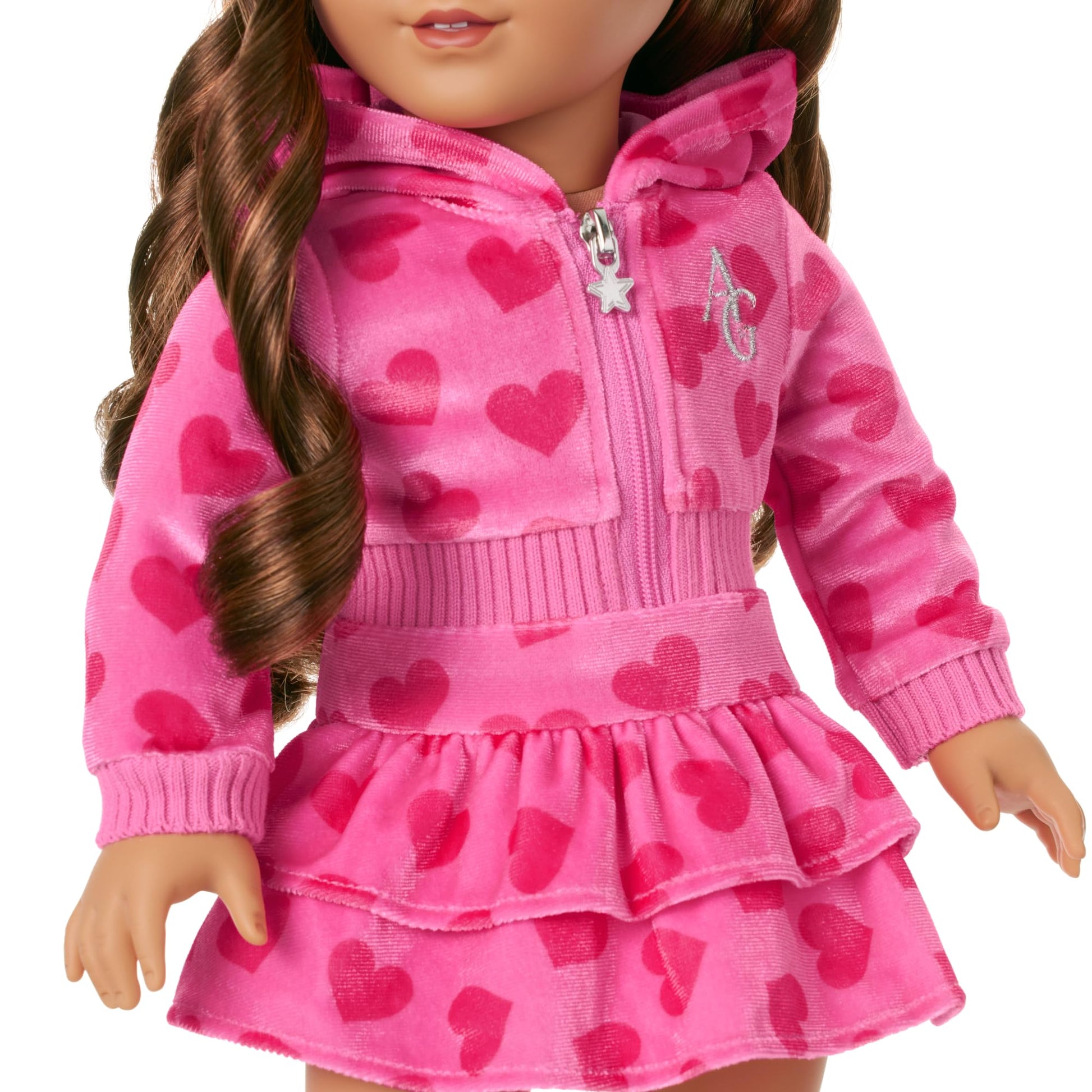 American Girl, Truly Me, Pink Hearts Hoodie Dress with Sunglasses, Doll Clothes, for 18-inch Dolls, 3pcs, Ages 6+