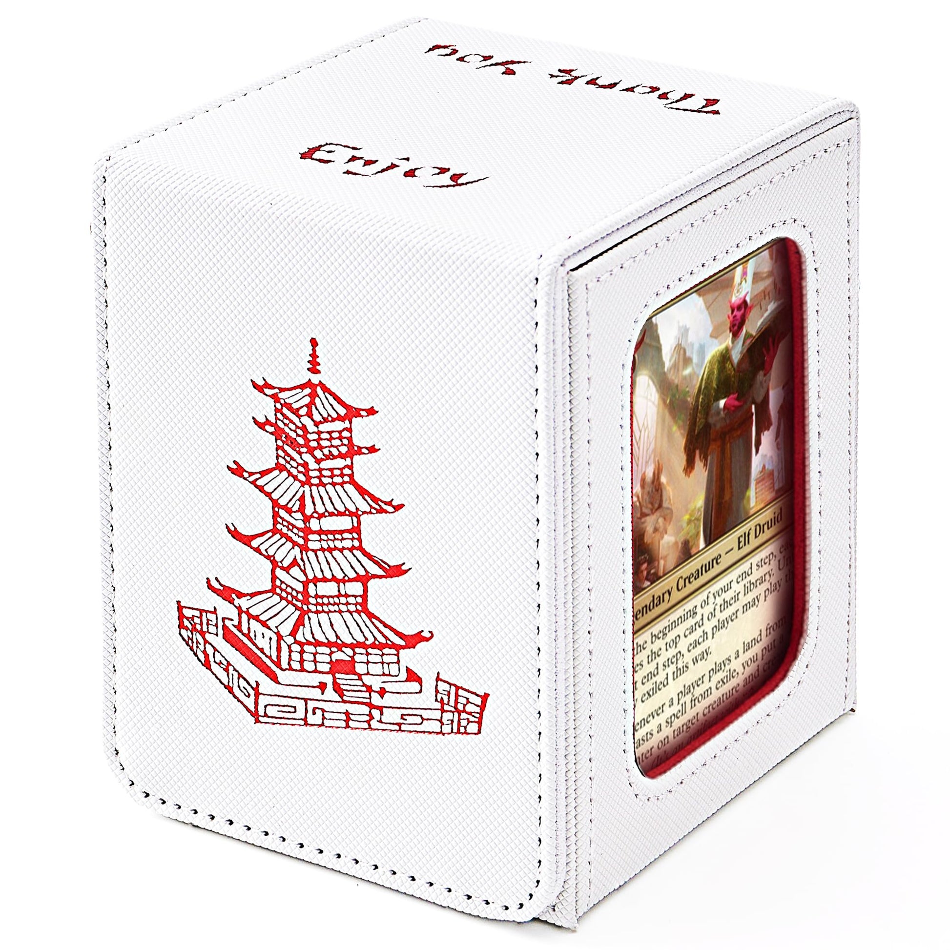 Venssu Chinese Takeout Deck Box with Commander Display, MTG Deck Case Fits 100 Double Sleeved Cards / 35+ Toploaders, Fake Leather Storage Box