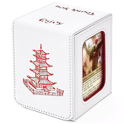 Venssu Chinese Takeout Deck Box with Commander Display, MTG Deck Case Fits 100 Double Sleeved Cards / 35+ Toploaders, Fake Leather Storage Box