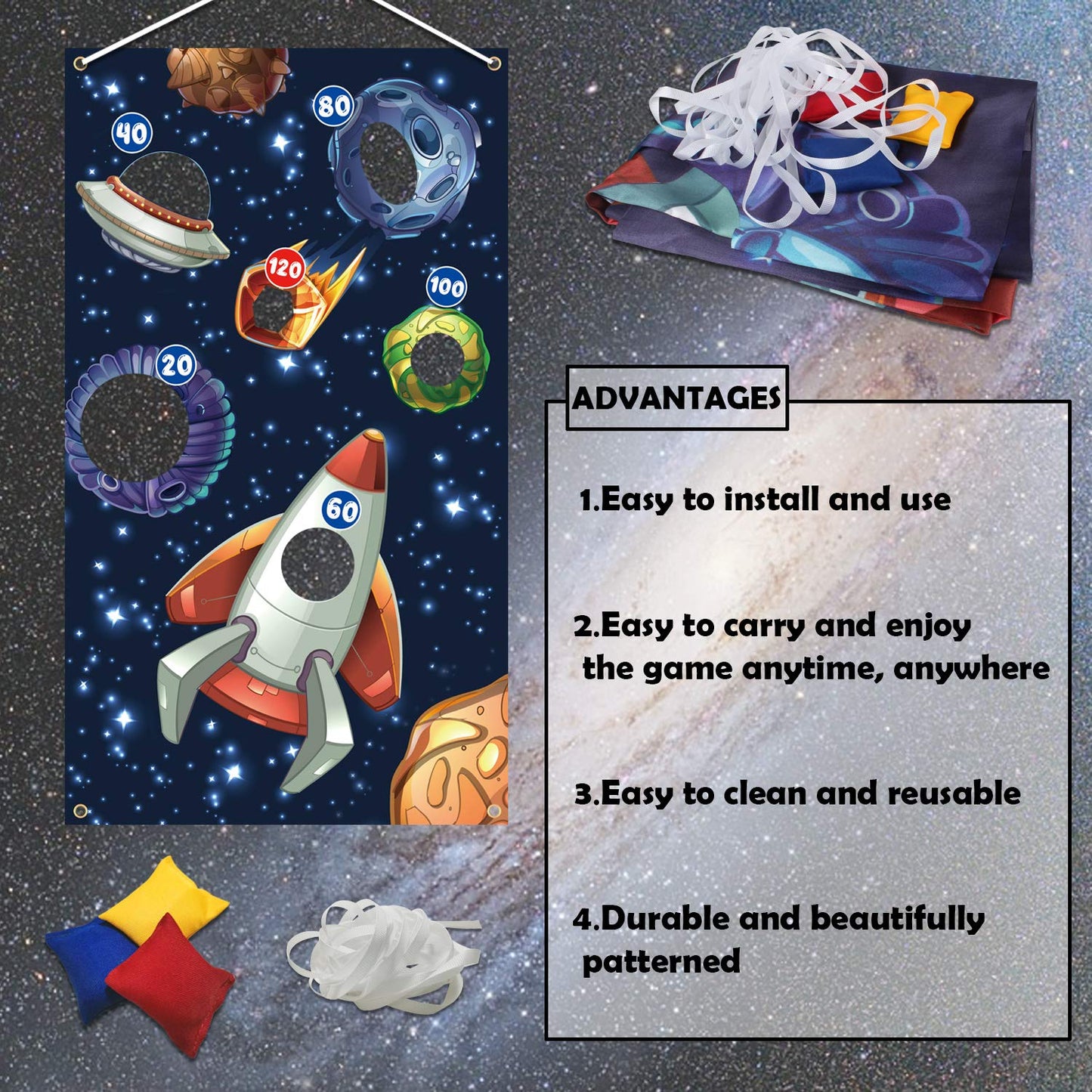 Outer Space Toss Games Banner Backdrop Indoor or Outdoor Galaxy Theme Birthday Party Decorations Supplies for Adults Family