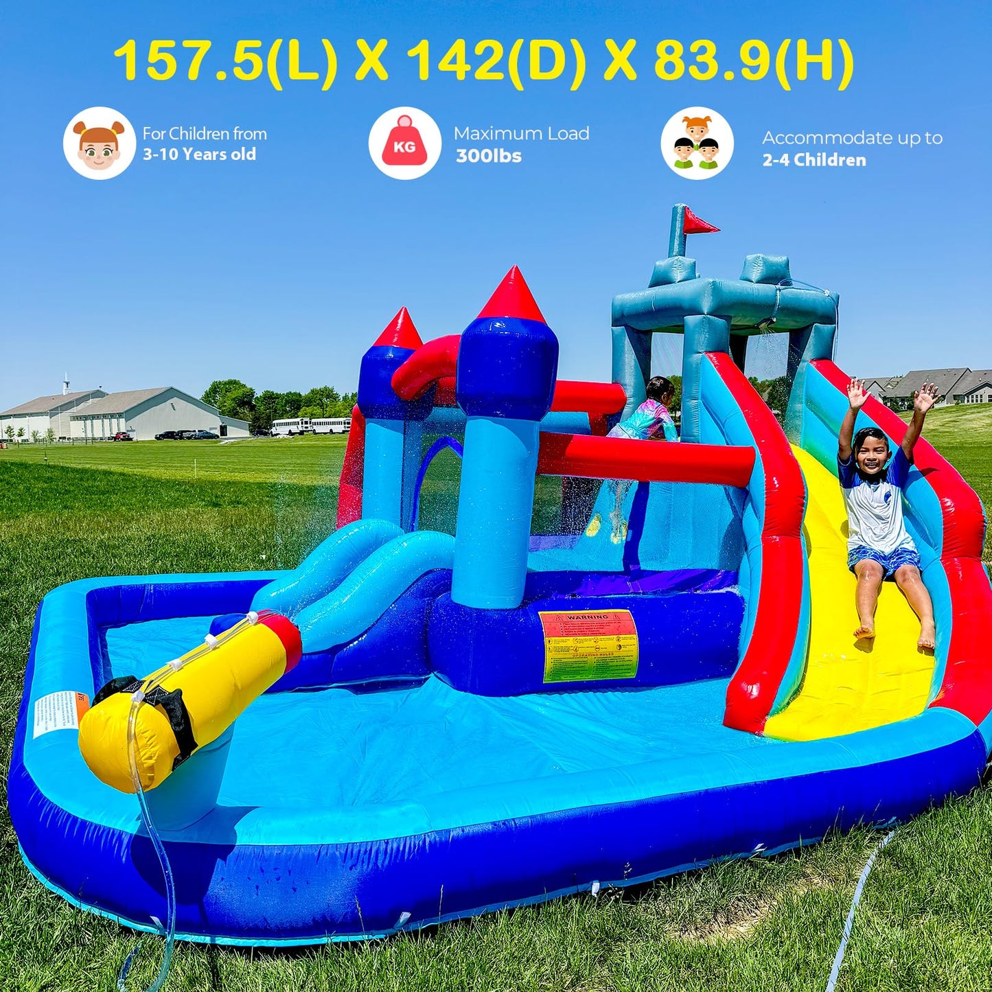 Wesoky Bounce House Water Slide for Kids, 10 in 1 Big Waterslide Inflatable Water Park with Splash Pool Long Slide Sprinkler Blower, Blow up Water
