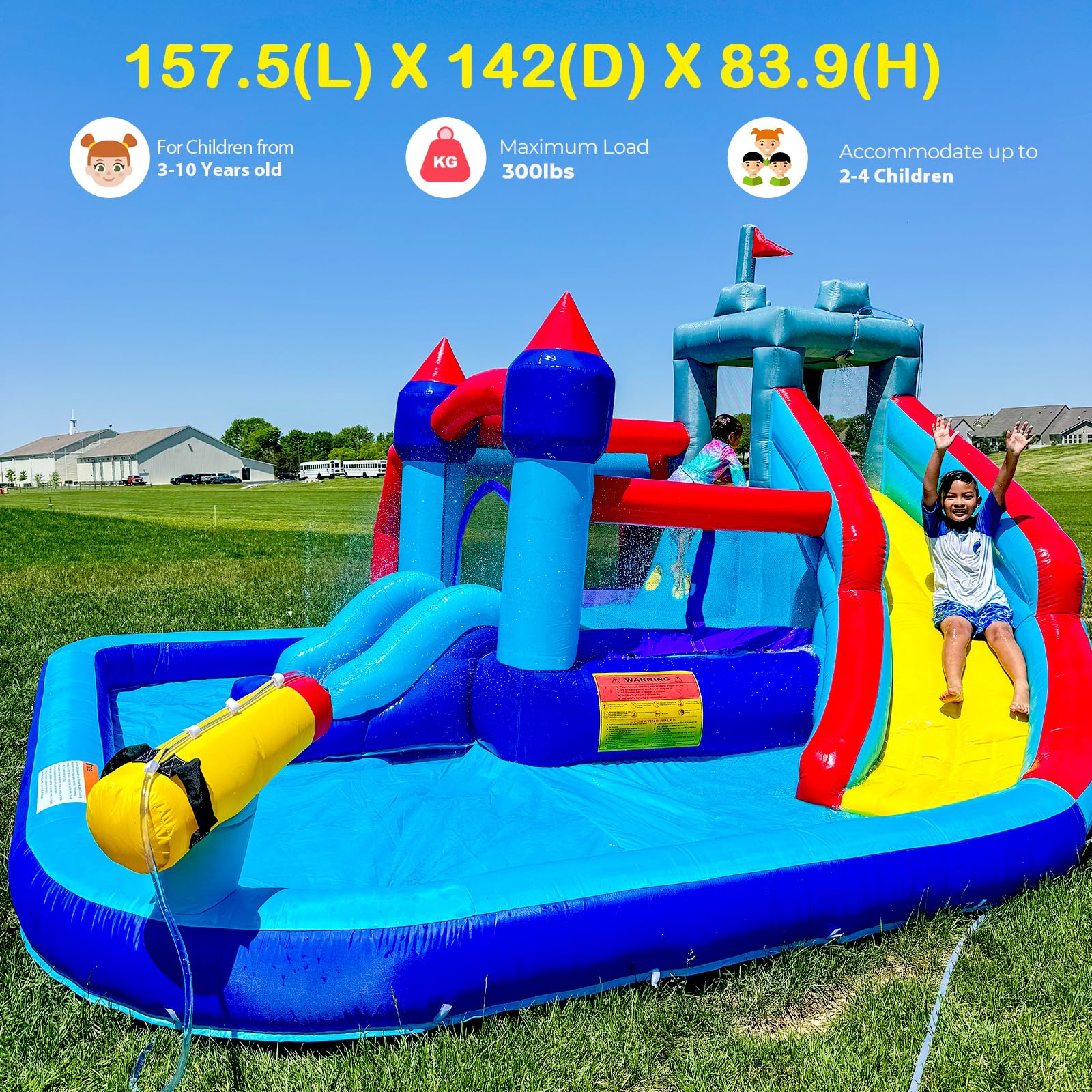 Wesoky Bounce House Water Slide for Kids, 10 in 1 Big Waterslide Inflatable Water Park with Splash Pool Long Slide Sprinkler Blower, Blow up Water