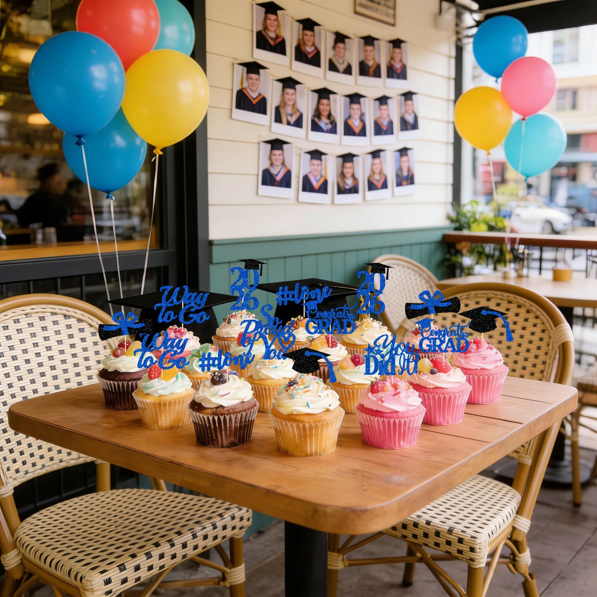 Graduation Decorations 2026 Blue, Graduation Cupcake Toppers 2026 Blue Black, Glitter Class of 2026 Cupcake Toppers Supplies, Class of 2026 Congrats