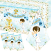 Gupesxu First Communion Decorations-3pcs Blue Mi Primera Comunion Tablecloth Baptism Table Covers for Boy Newborn Baby Shower Table Cloth for First