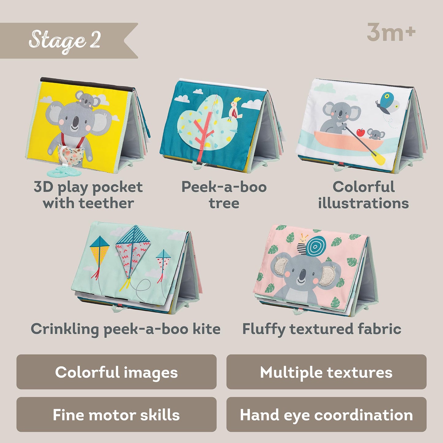Taf Toys Tummy Time Baby Mirror Soft Baby Book with Mirror & Teether - Tummy Time Toys 0-6 Months - High Contrast Newborn Infant Toys - Ideal