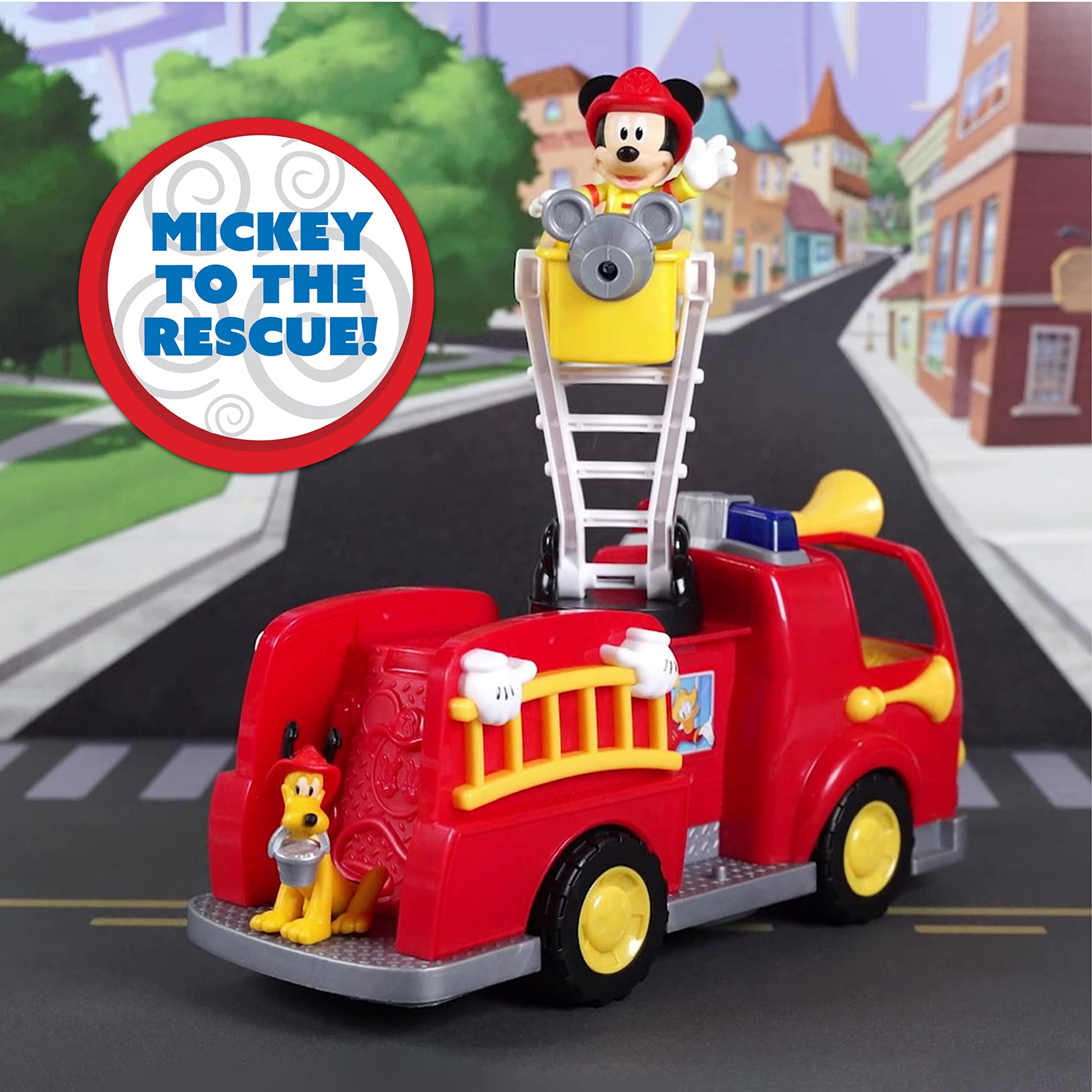 Disney’s Mickey Mouse Mickey’s Fire Engine, Figure and Vehicle Playset, Lights and Sounds , Ages 3+