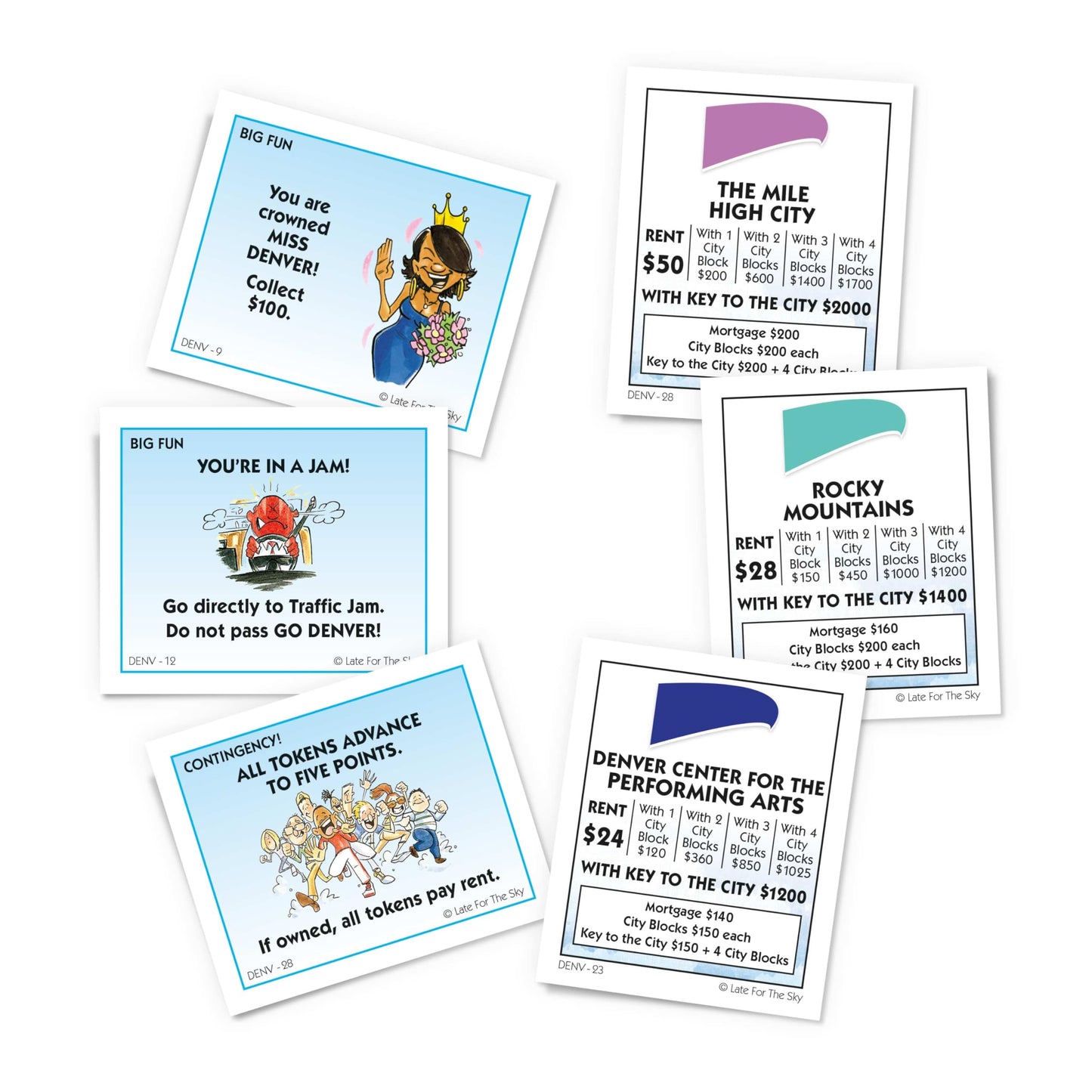 Late for the Sky Denver-opoly Board Game - City Edition Property Trading Game for Family Fun, 2-6 Players, Strategy and Luck, Fast 60-Minute Option