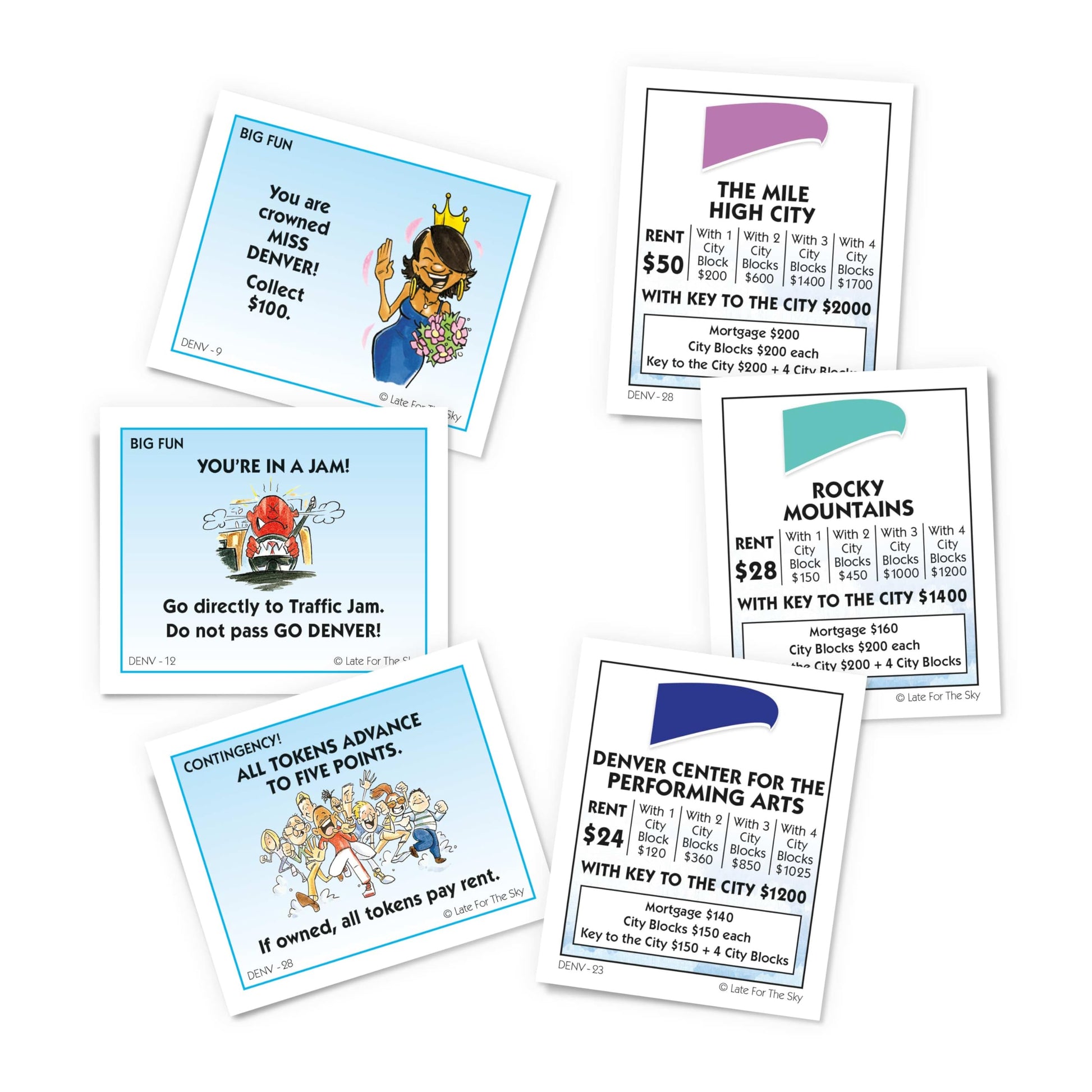 Late for the Sky Denver-opoly Board Game - City Edition Property Trading Game for Family Fun, 2-6 Players, Strategy and Luck, Fast 60-Minute Option