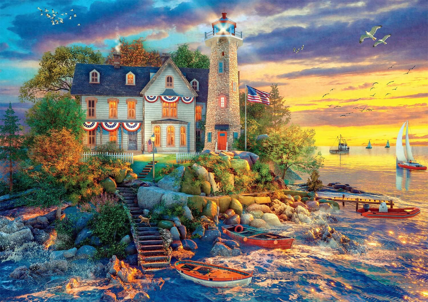 Buffalo Games - Dominic Davison - Rock Island Lighthouse - 500 Piece Jigsaw Puzzle for Adults -Challenging Puzzle Perfect for Game Nights - Finished