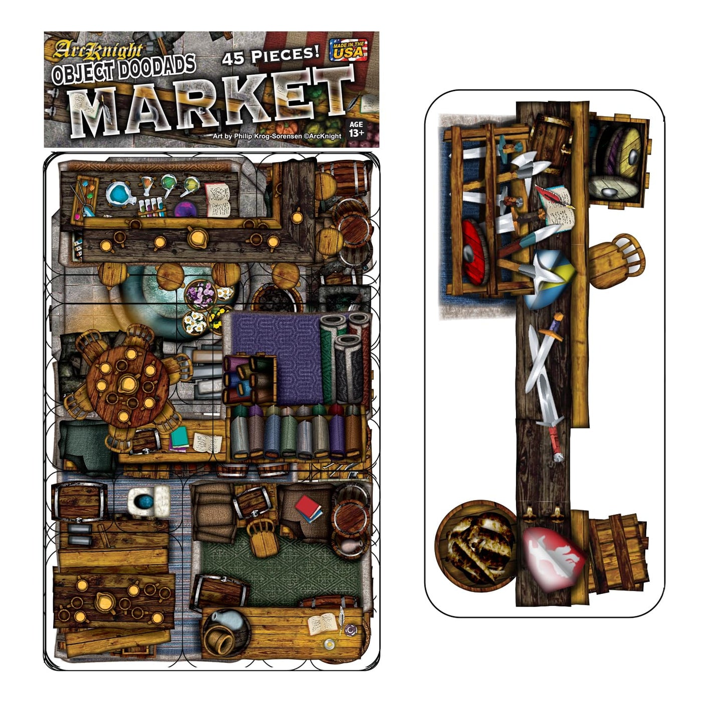 Market - 40pc Double-Sided Market Stall & Prop Pieces for Starters & Masters Alike - Roleplaying Objects for Dungeons & Dragons - Immersive Map