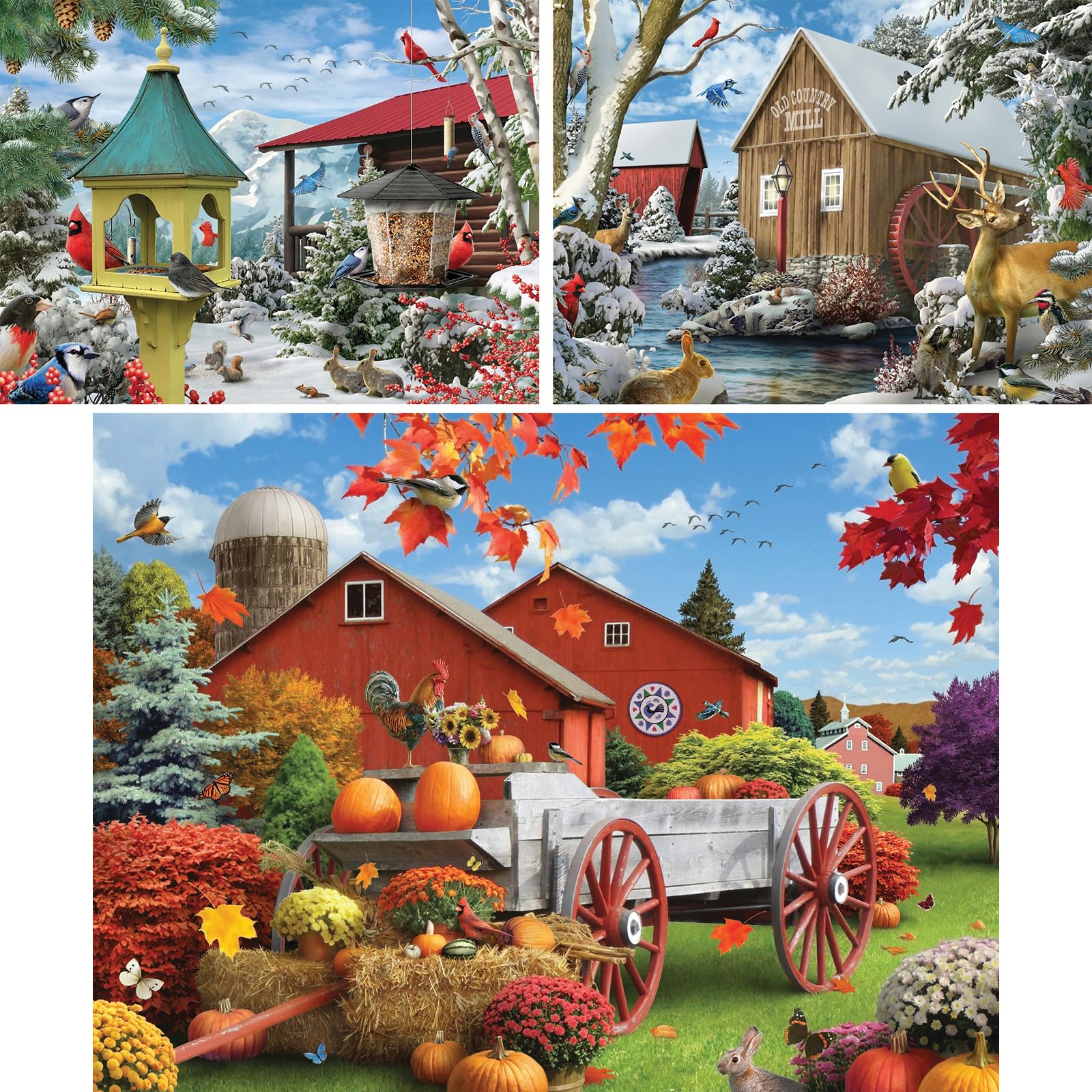 Bits and Pieces Value Set of Three 500 Piece Jigsaw Puzzles for Adults - Winter Fall Set Jigsaw Puzzles by Alan Giana, Completed Puzzle Size 18" x 24"