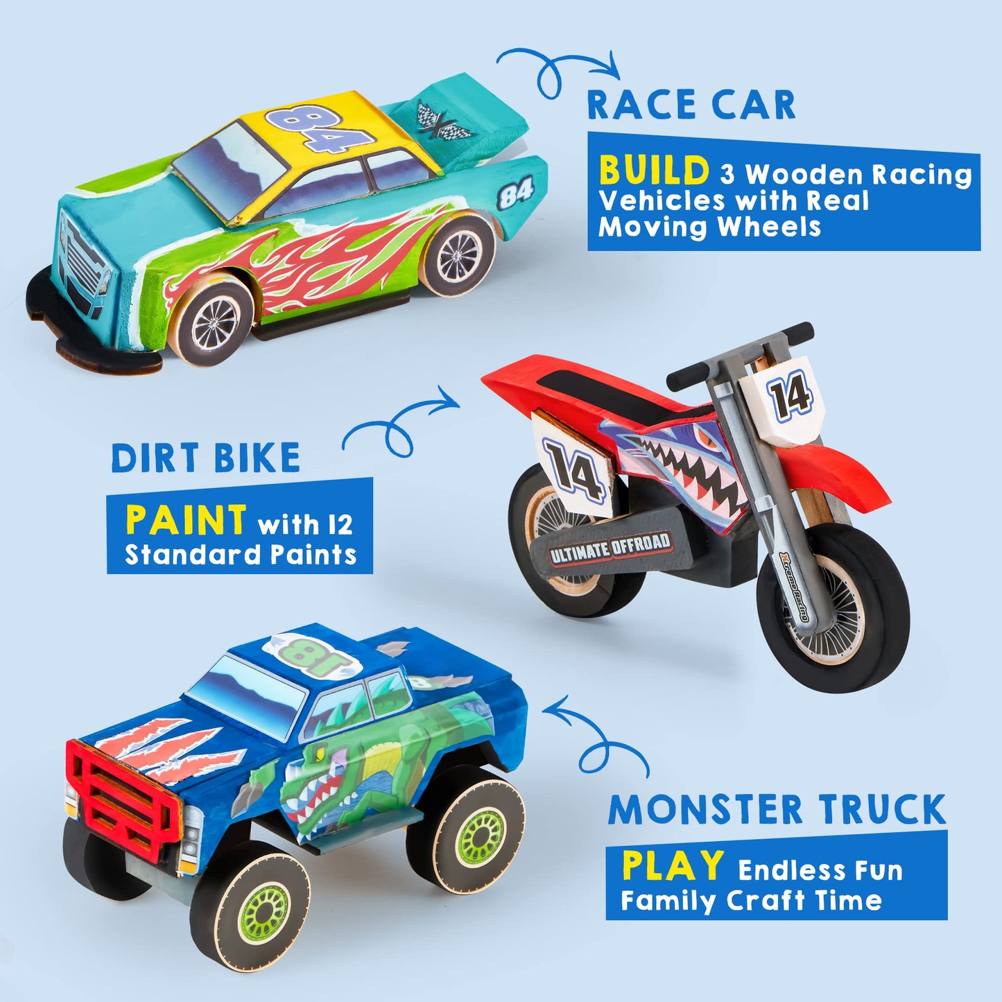 JOYIN Kids Craft Kit Build & Paint Your Own Wooden Race Car Art & Craft Kit DIY Toy Make Your Own Car Truck Toy Construct and Paint Kit, Presents