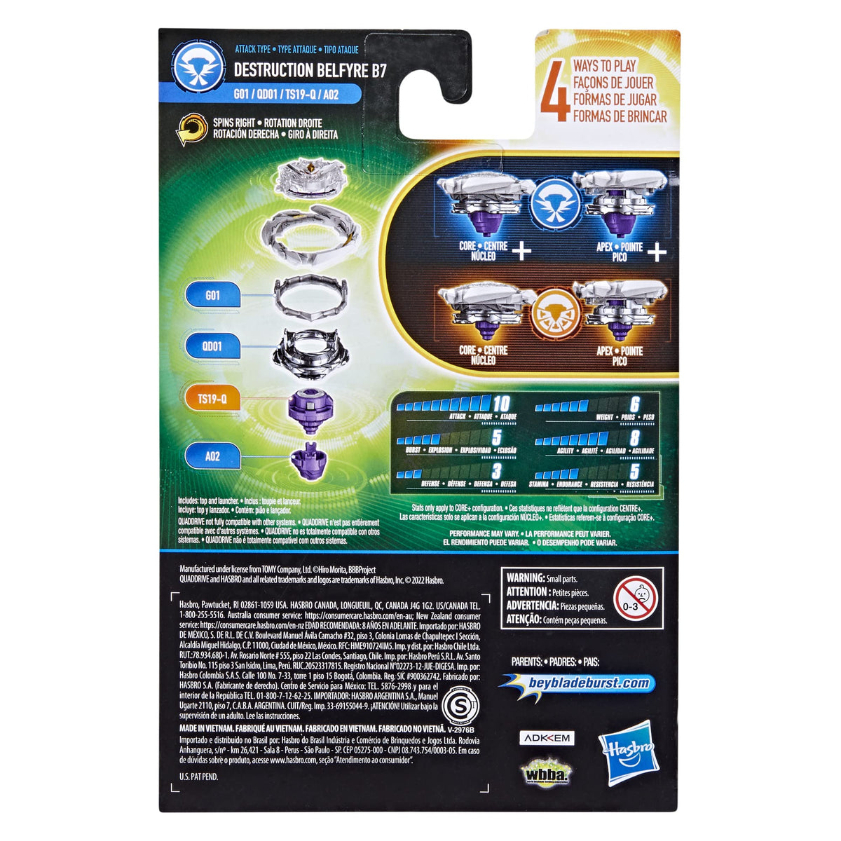 Beyblade Burst QuadDrive Destruction Belfyre B7 Spinning Top Starter Pack - Attack/Stamina Type Battling Game with Launcher, Toy for Kids
