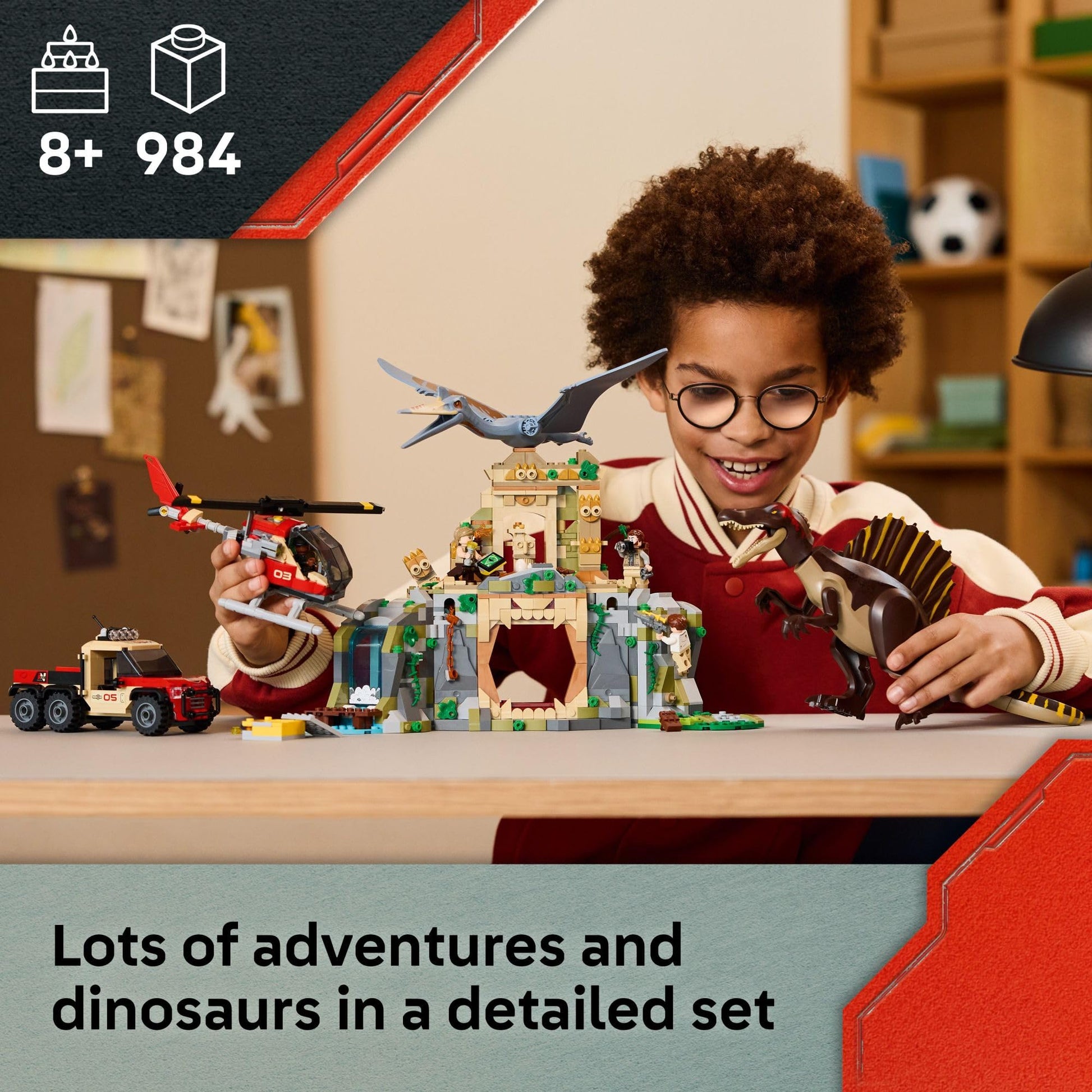 LEGO Jurassic World Spinosaurus & Quetzalcoatlus Air Mission - Dinosaur Toy for Kids - Pretend Play Building Toy with Dinosaur Figurines for Girls