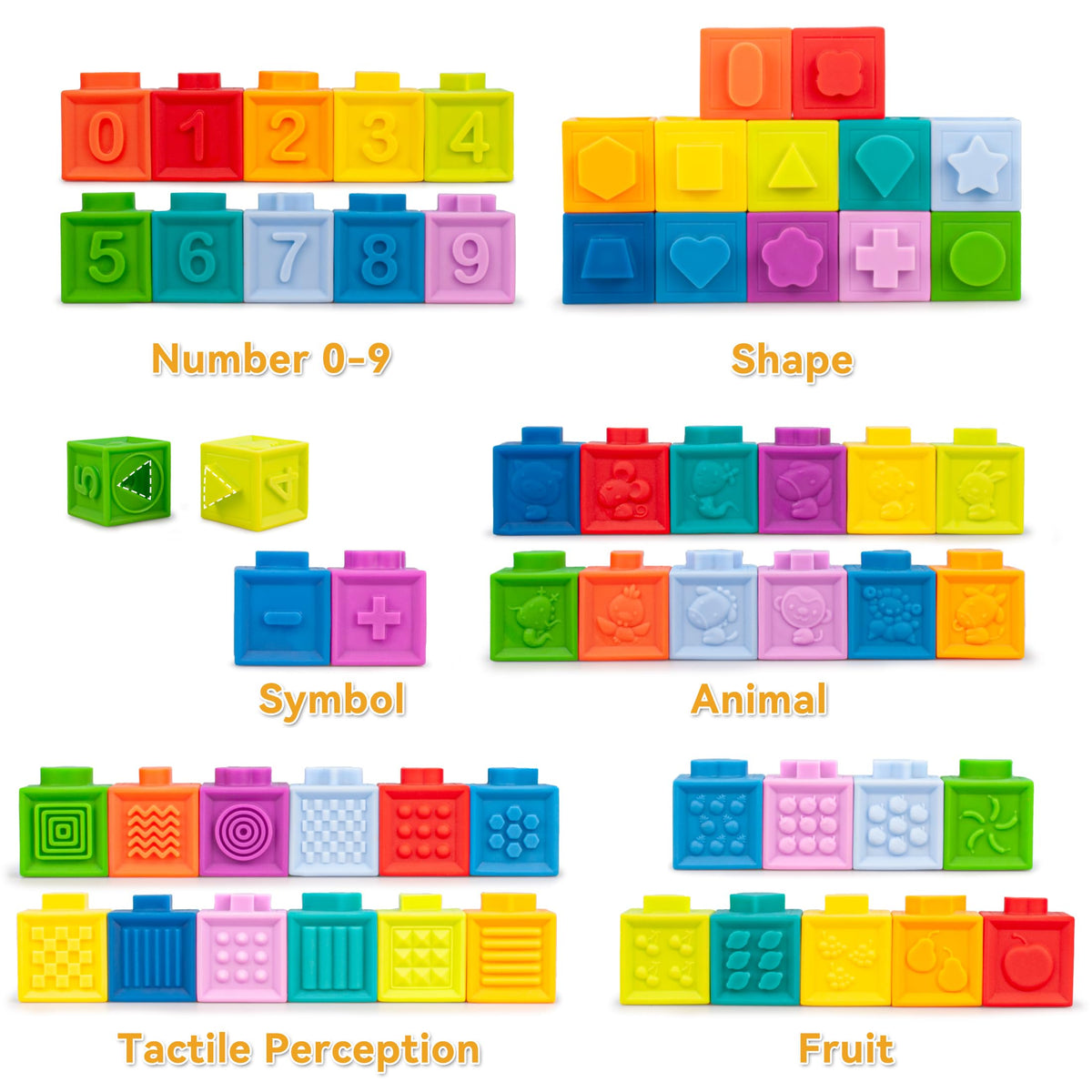 SYUUKH 6 in1 Baby Toys 6-12 Months?Infant Toys 6-12 Months?Incl 12pc Soft Stacking Blocks &Silicone Pull String & Manhattan Ball& 2 Stacking Toys