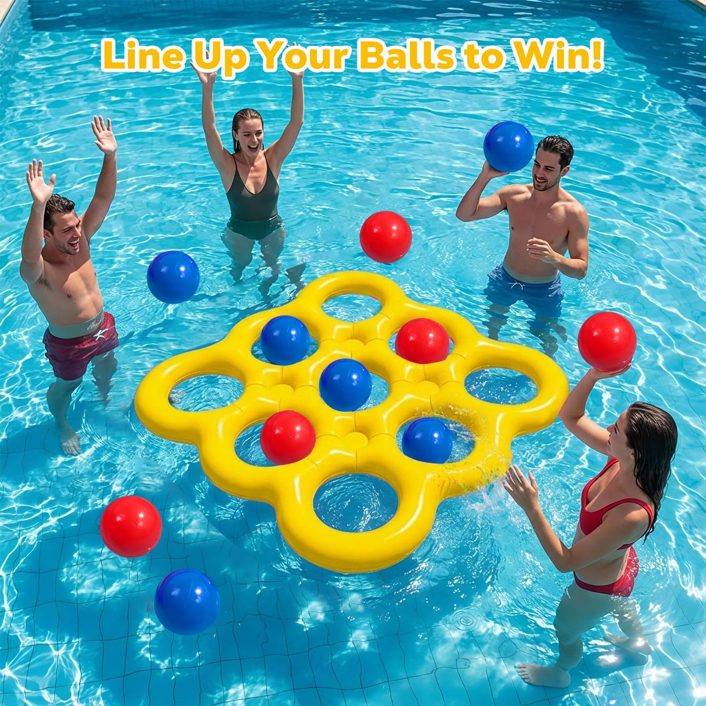 MoKo Tic-Tac-Toe Pool Game Set, Inflatable Water Toys with 10 Balls