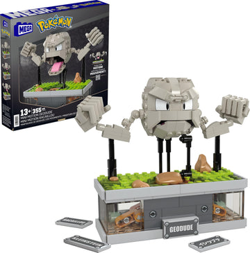 MEGA Pokémon Building Toys Set, Mini Motion Geodude with 355 Pieces, 5 Inches Tall, Moving Arms and Mouth, Adult Collectible
