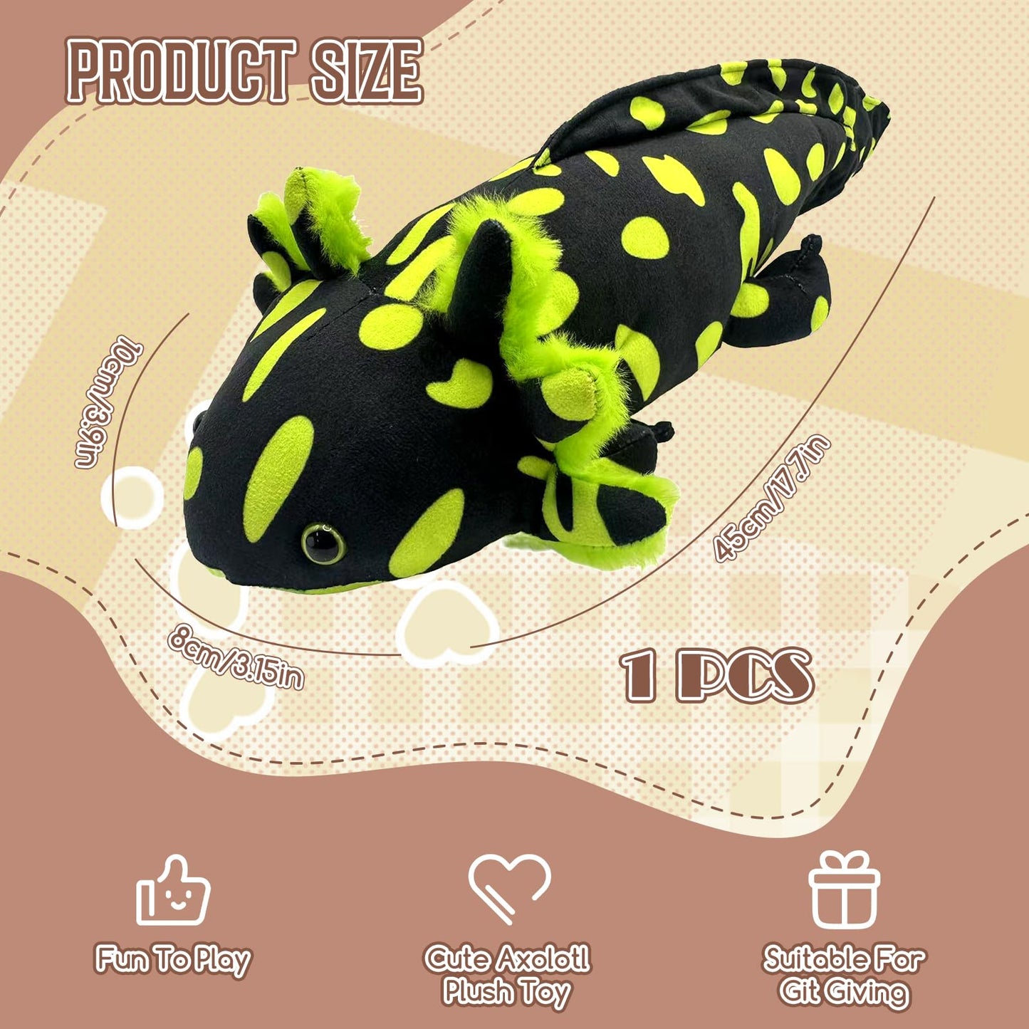 Roqei Axolotl Plush - Soft Black Axolotl Stuffed Animal, 19 Inch Cute Salamander Plush Pillow, Kawaii Plushie Toy, Birthday Gifts for Kids and Youth