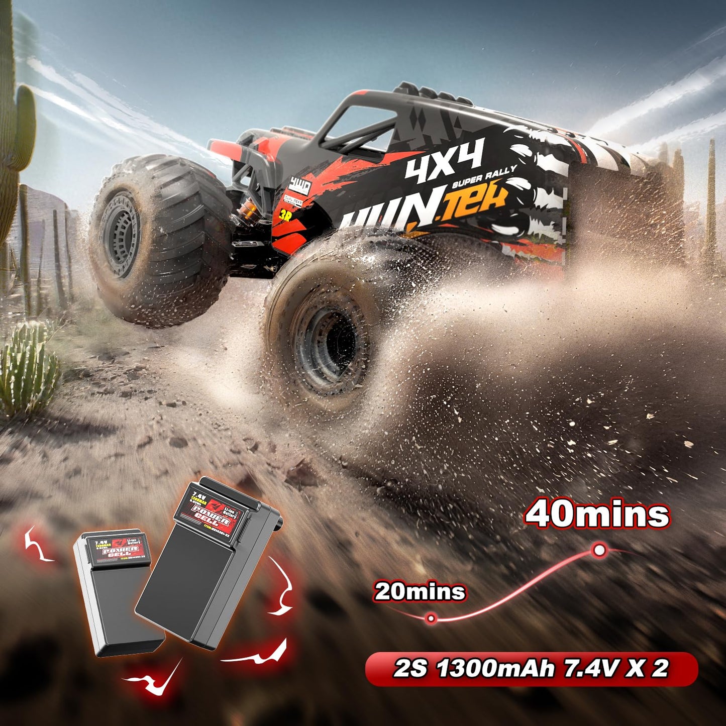 YESHIN 1:14 Scale RC Cars for Adults, 4X4 Waterproof Off-Road Remote Control Truck with 2 Rechargeable Batteries, 40km/h Waterproof Electric Vehicle