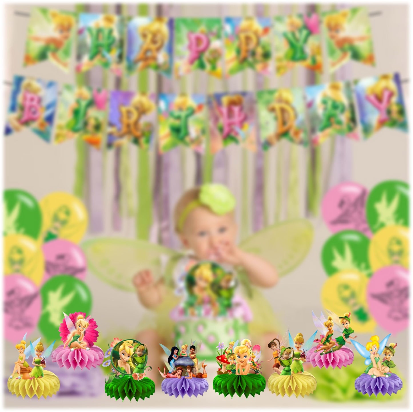 8Pcs Fairy For Tinkerbell Honeycomb Table Centerpiece,Cartoon Birthday Party Supplies Table Decorations for Party Decorations.
