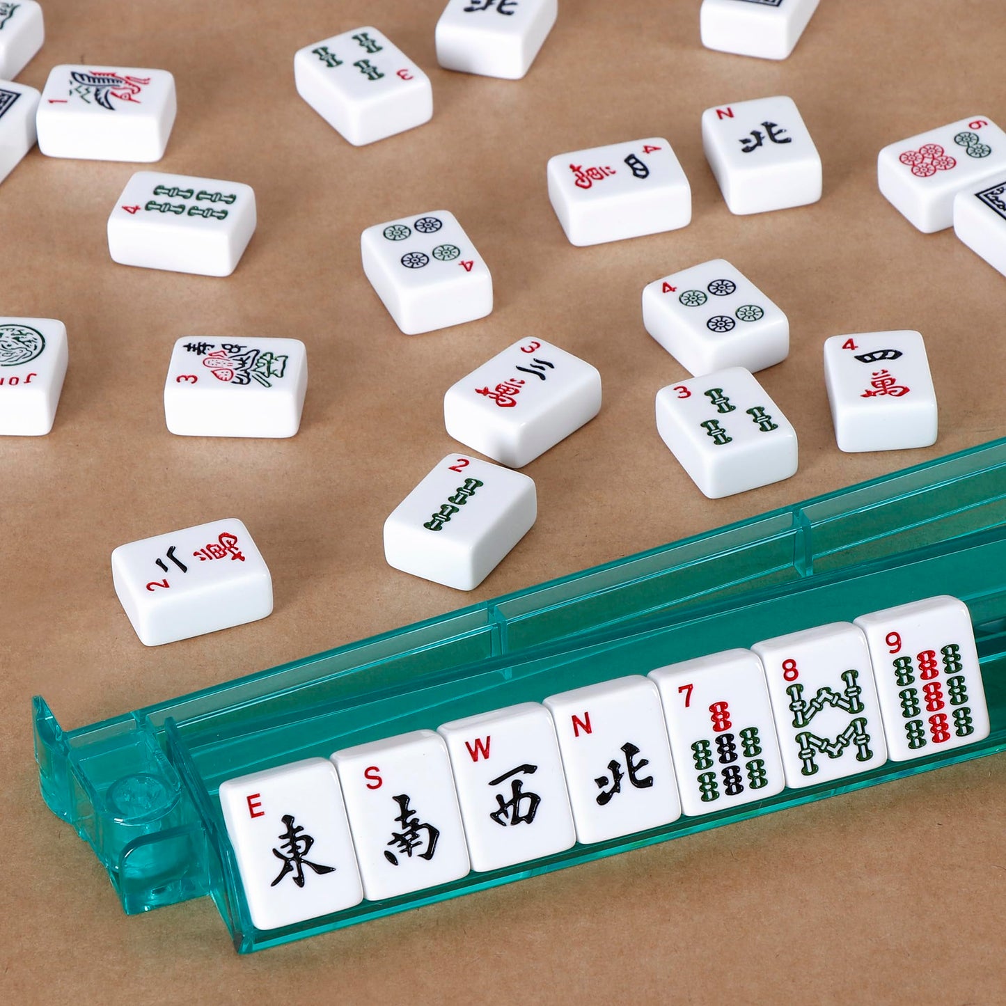Nouva American Mahjong Mah Jongg Set - Complete Kit 166 Quality White Tiles Western Mah Jongg Tile Set, 4 All-in-One Color Rack/Pushers with Carrying