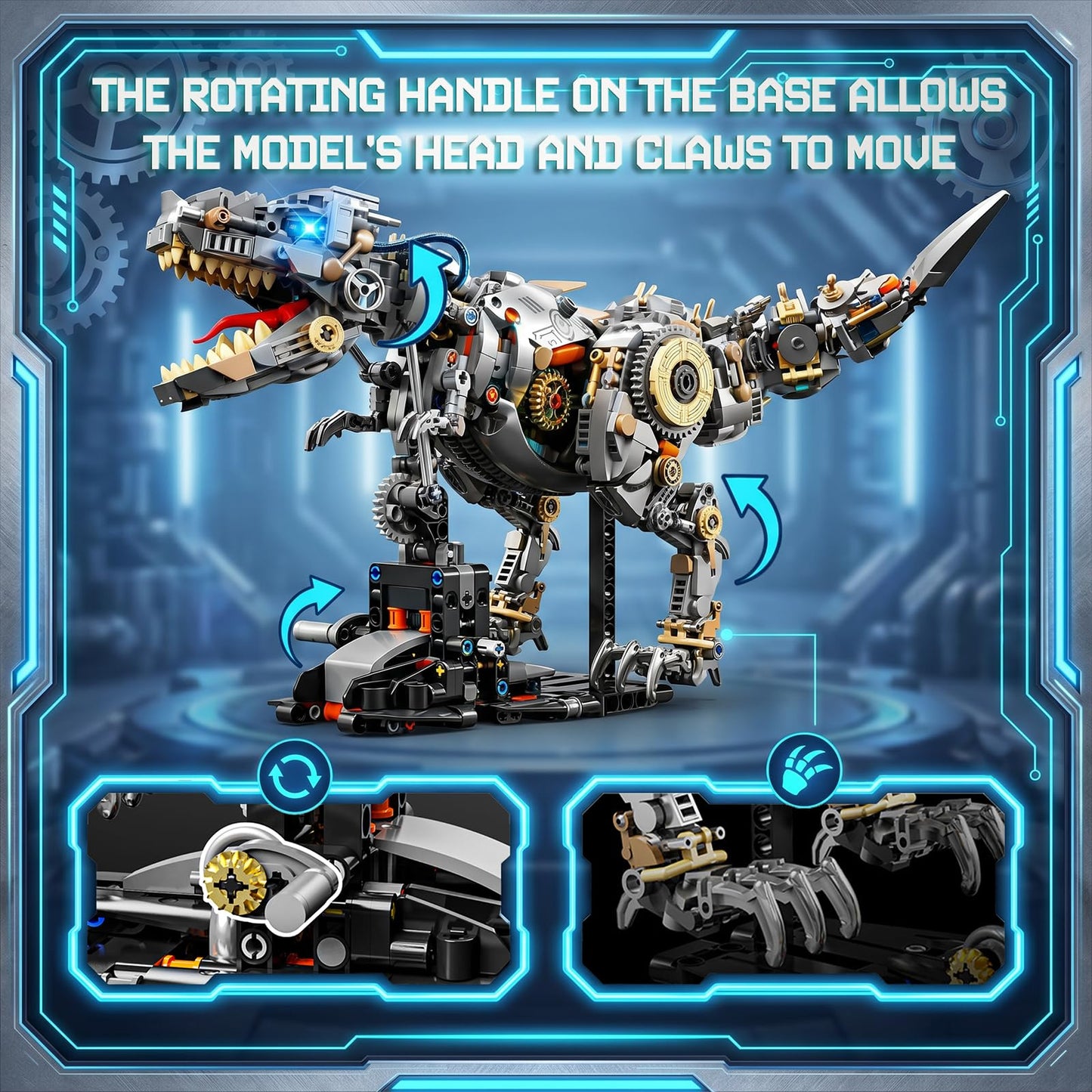 BOIQJSI Mechanical T-Rex Dinosaur Building Set with LED Light, 1268 Pieces, T-Rex Trex Dino Blocks, Compatible with Dinosaur Sets, Collectible Gift