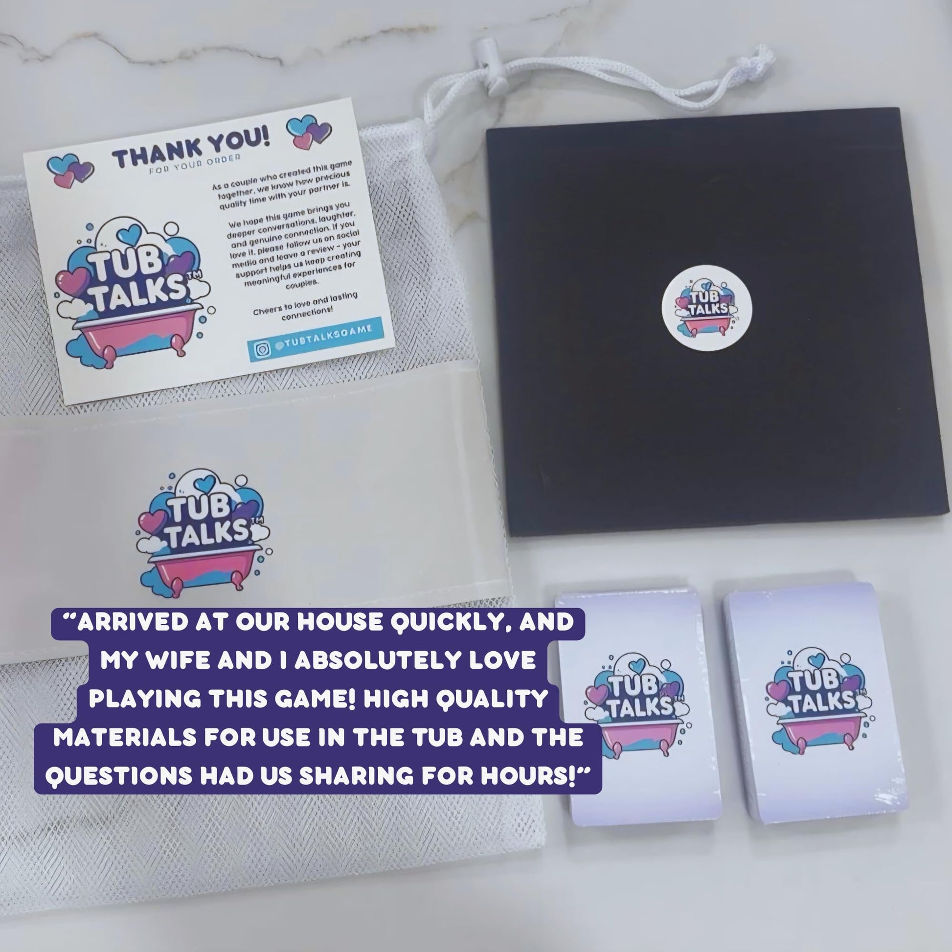 Tub Talks Couples Card Game - 192 Waterproof Date Night Conversation Starters for Couples | Romantic, Flirty & Fun Gift