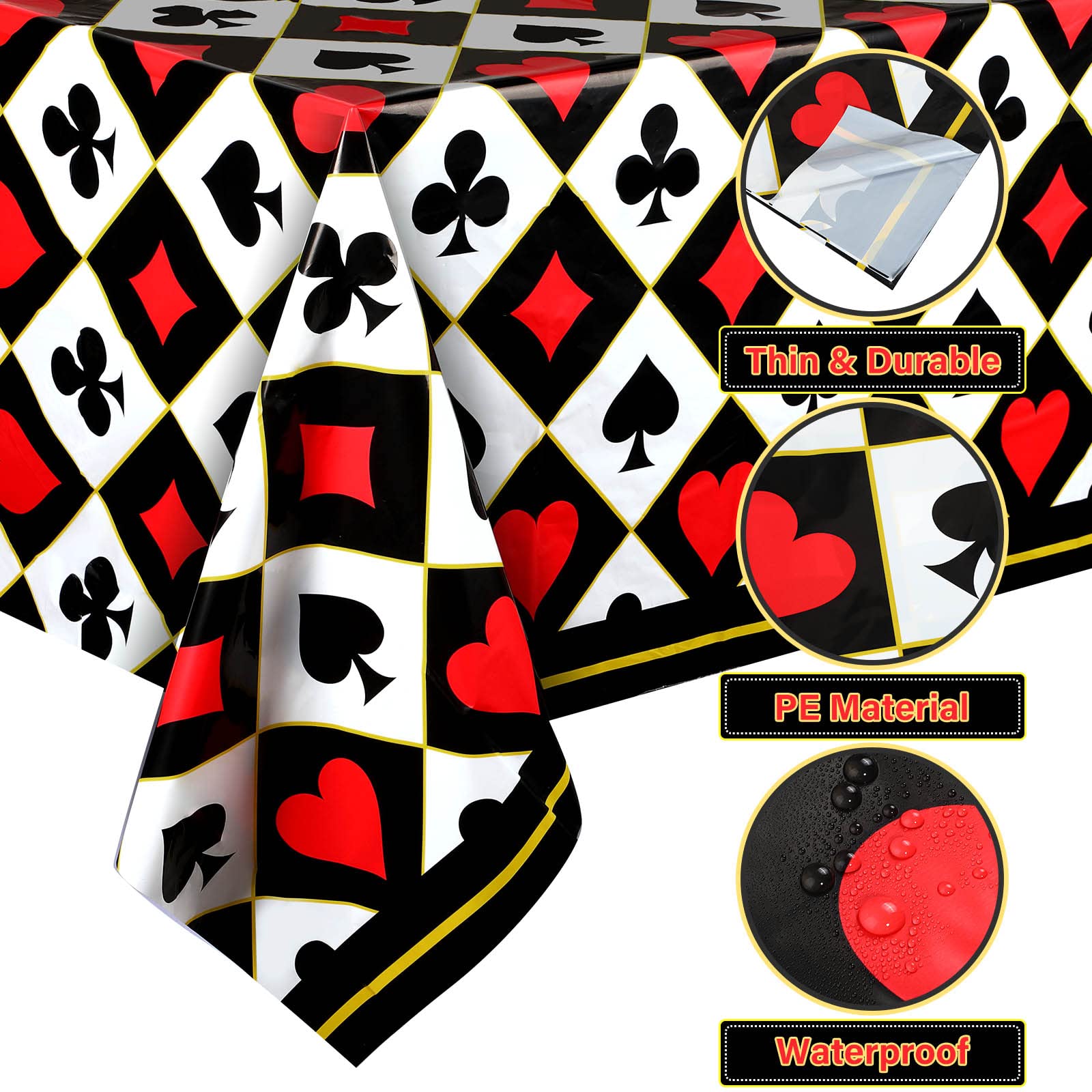 Irenare 3 Pcs Casino Poker Party Tablecloths Decor Poker Plastic Disposable Card Table Cover for Picnic Birthday Las Vegas Casino Theme Wedding Party