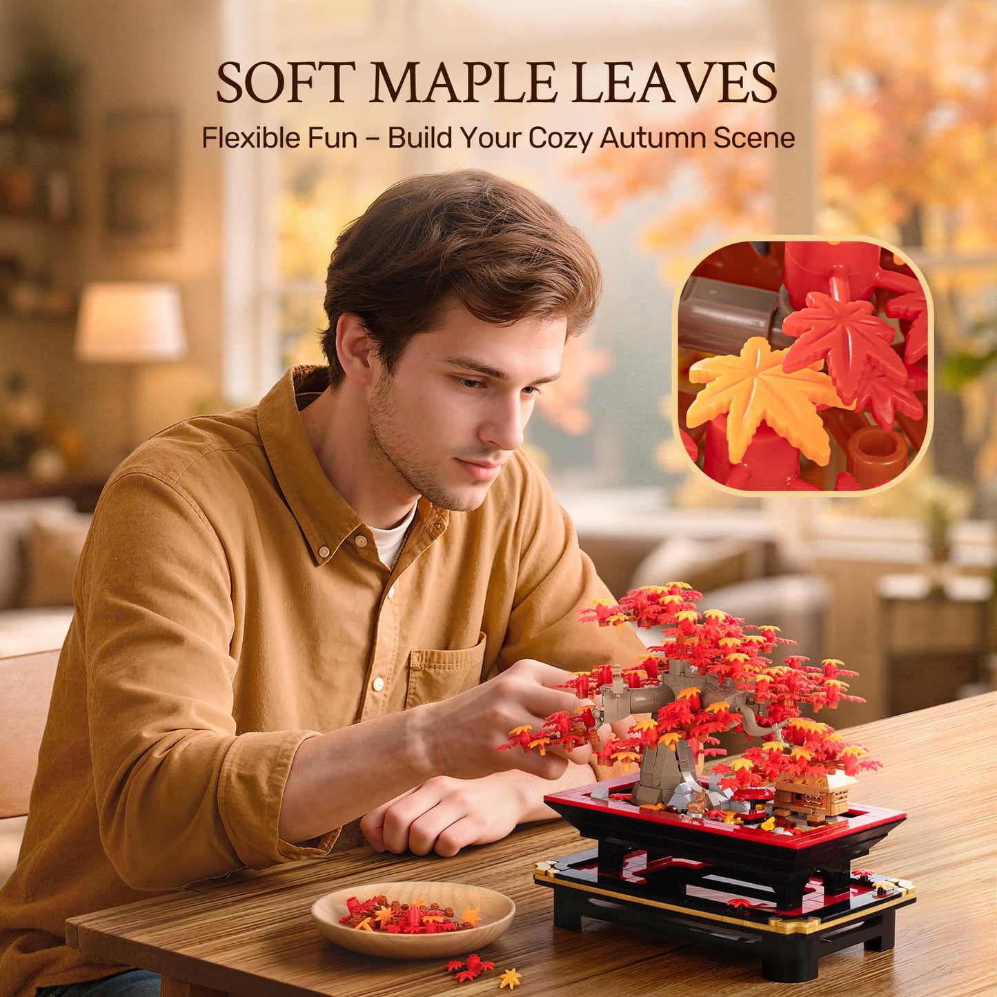 Wise Block Japanese Red Maple Bonsai Tree Building Set for Adults, 900 PCS Botanical Collection Building Blocks, Artificial Bonsai Plant Model