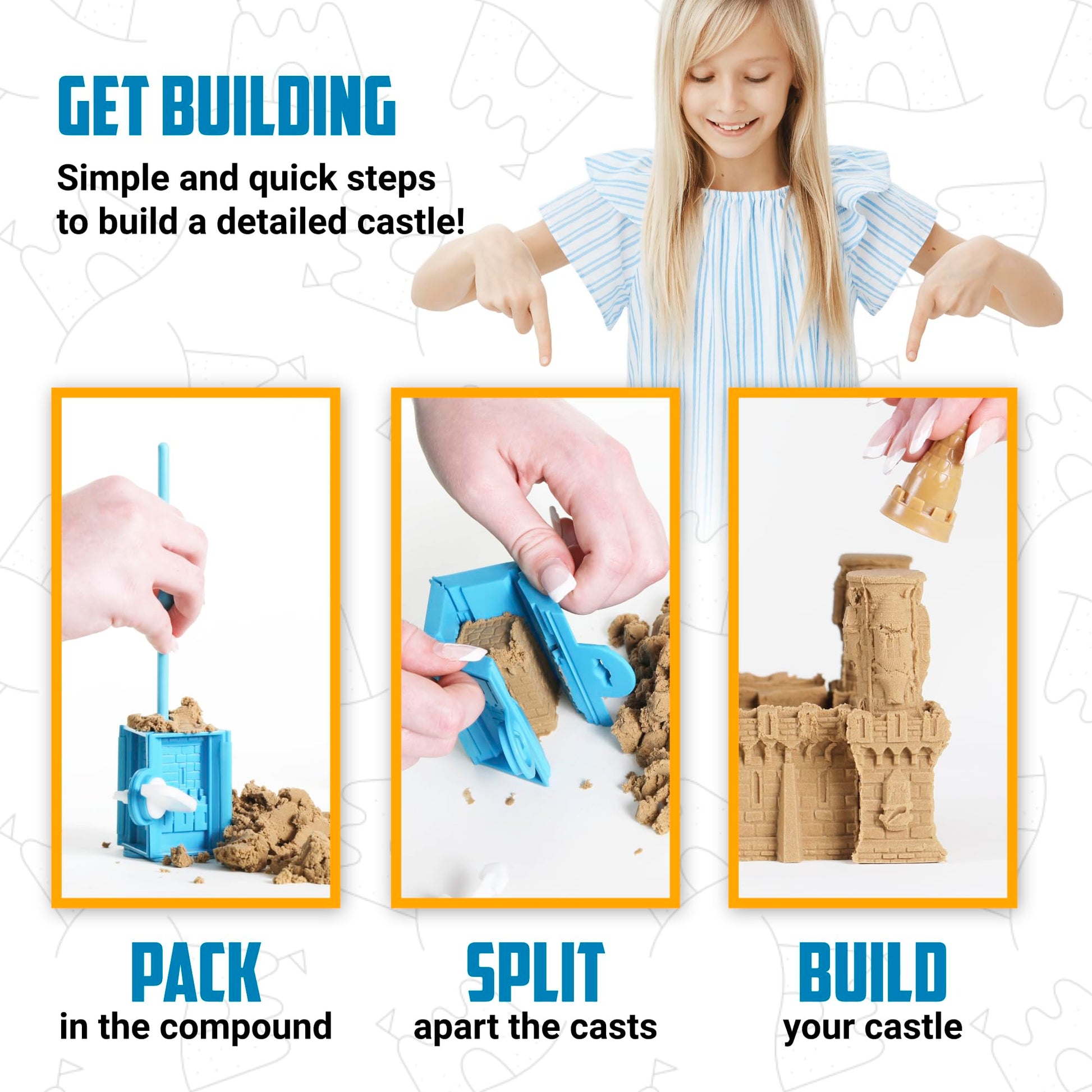 Mega Sand Castle Kit - Indoor Sand Kit for Kids with 20 Building Pieces, 1.5 lbs of Reusable, Moldable Magic Sand & No-Mess Play Mat - Art Sensory