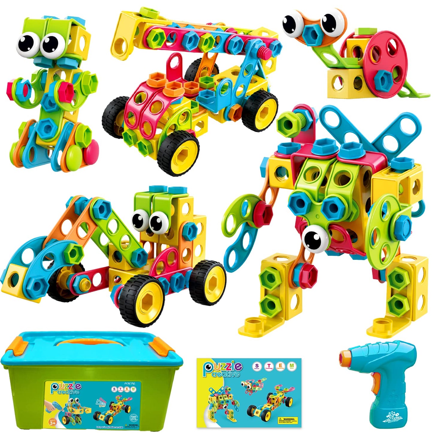 NXONE 195 PCS Educational STEM Toys for Boys and Girls Ages 3 4 5 6 7 8 9 10 Construction Building Blocks Toy Building Sets Kids Toys Creative