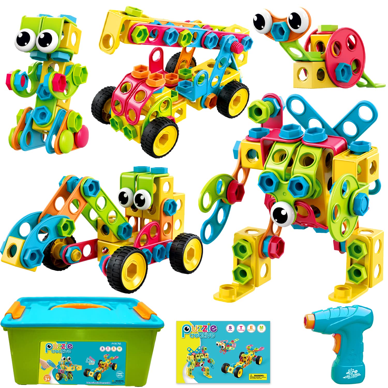 NXONE 195 PCS Educational STEM Toys for Boys and Girls Ages 3 4 5 6 7 8 9 10 Construction Building Blocks Toy Building Sets Kids Toys Creative