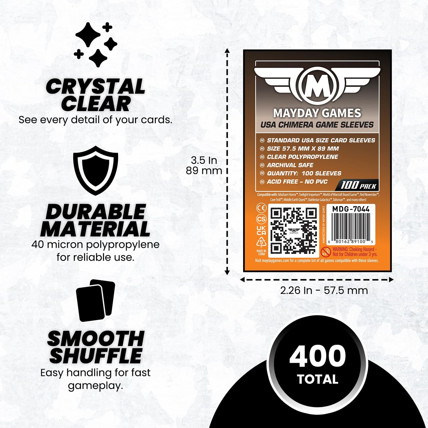 Mayday Games 7044 Clear Sleeves 57.5x89mm USA Chimera Size (4x100 Pack, 400 sleeves)