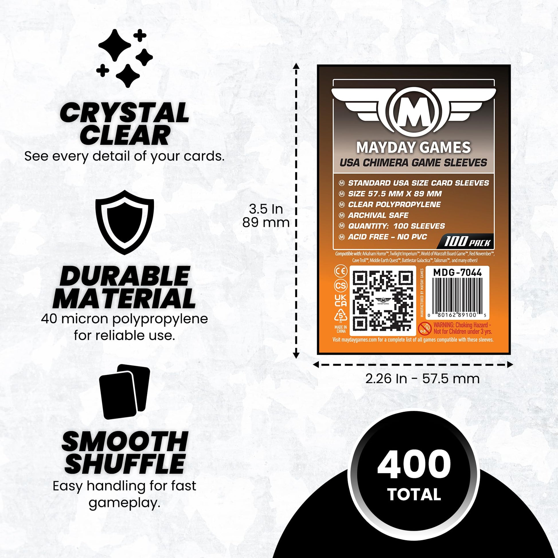Mayday Games 7044 Clear Sleeves 57.5x89mm USA Chimera Size (4x100 Pack, 400 sleeves)