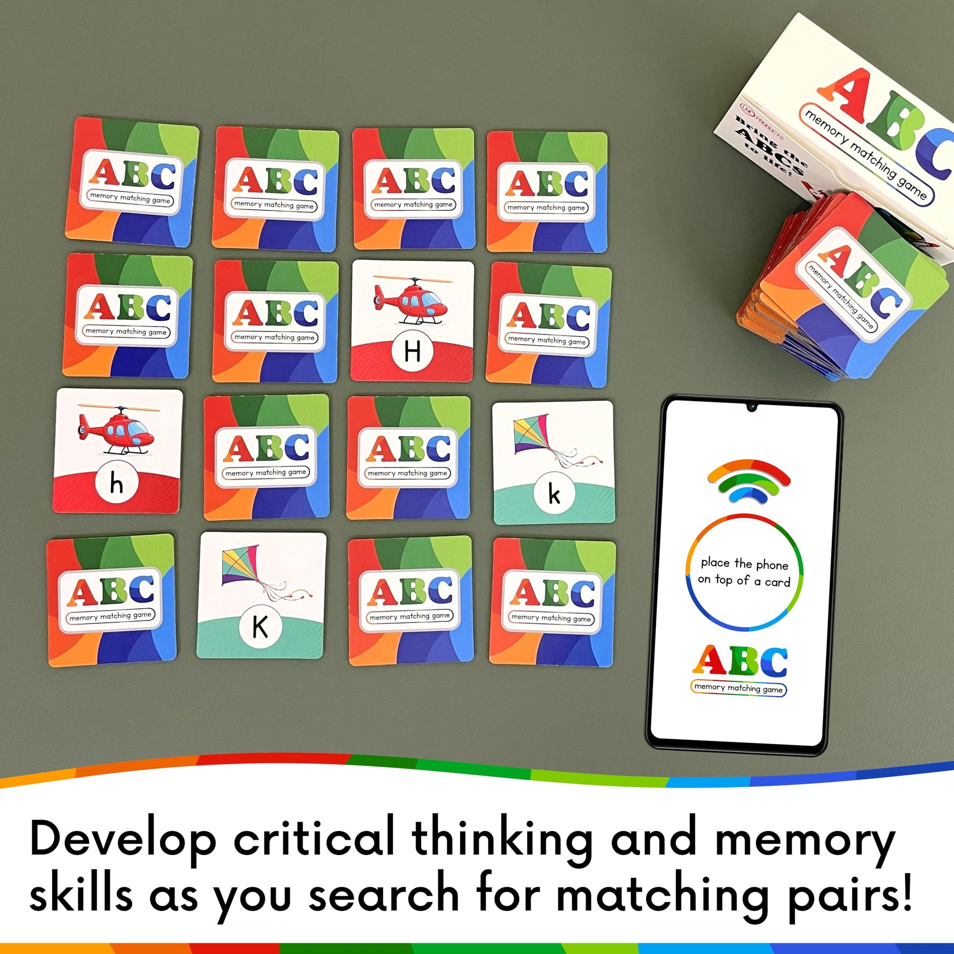 ABC Memory Matching Game for Kids | NFC Cards Interact with App | Tap to Explore Letters, Sounds & Real-World Videos | Preschool Alphabet Learning