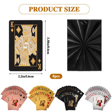 LIUBUJINGYING 8 Pack Waterproof Playing Cards Plastic Gold Foil Playing Card Plastic Playing Ca-RDS 4 Colors Waterproof PET Foil Poker Ca-RDS Bulk