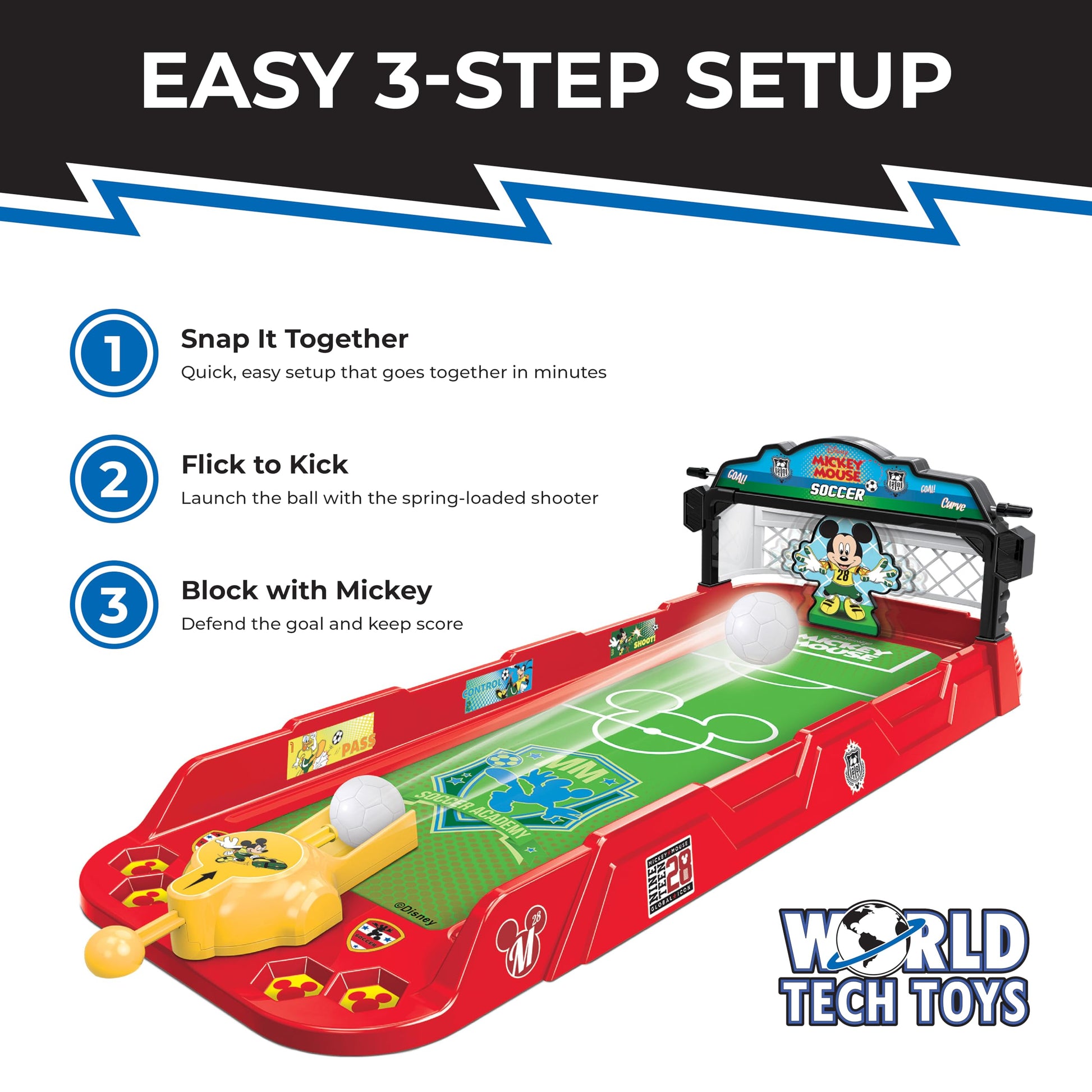 Disney Mickey Mouse Tabletop Soccer Game, Spring Launcher, Pop-Up Goalie
