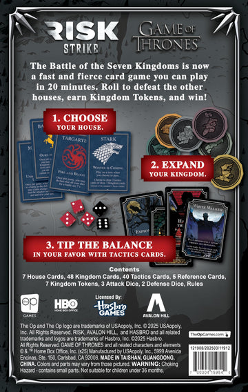Risk Strike: Game of Thrones Edition, Fast Strategy Card and Dice Game for Adults and Teens, Play as House Stark, Lannister, Targaryen & More, Quick