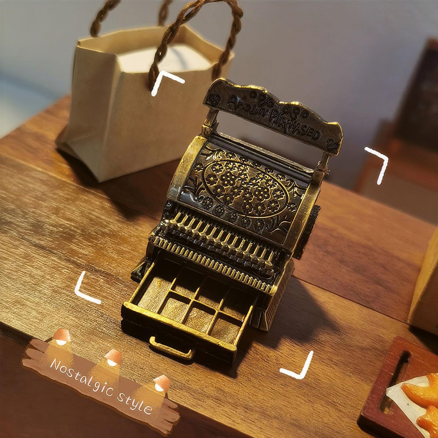 Vintage Style Gold Cash Register: 1:12 Dollhouse Miniature with Opening Drawer