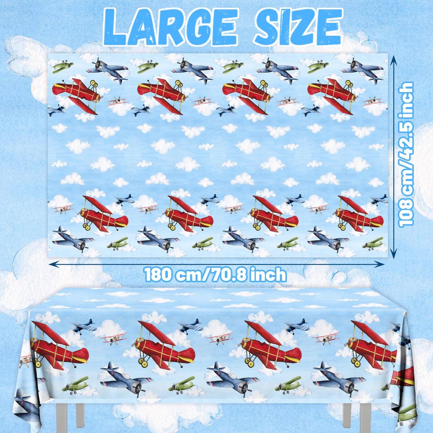 GREHUMOR 3pcs Airplane Party Decorations Airplane Party Tablecloth Supplies Disposable Plastic Helicopter Blue Sky White Theme Table Cover for Kids