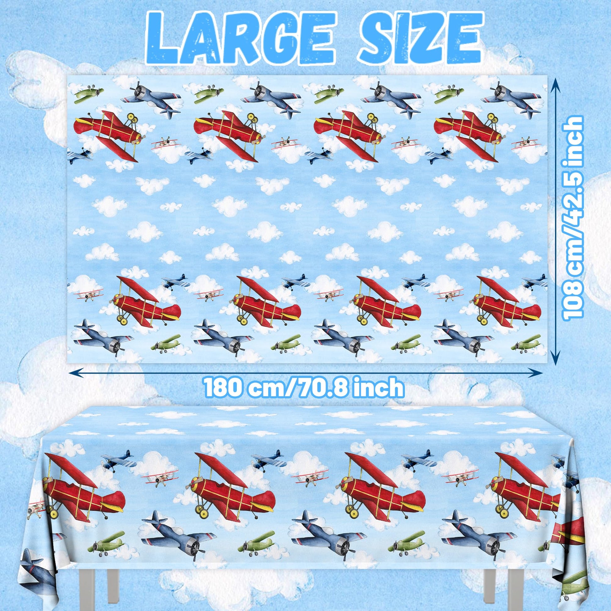 GREHUMOR 3pcs Airplane Party Decorations Airplane Party Tablecloth Supplies Disposable Plastic Helicopter Blue Sky White Theme Table Cover for Kids