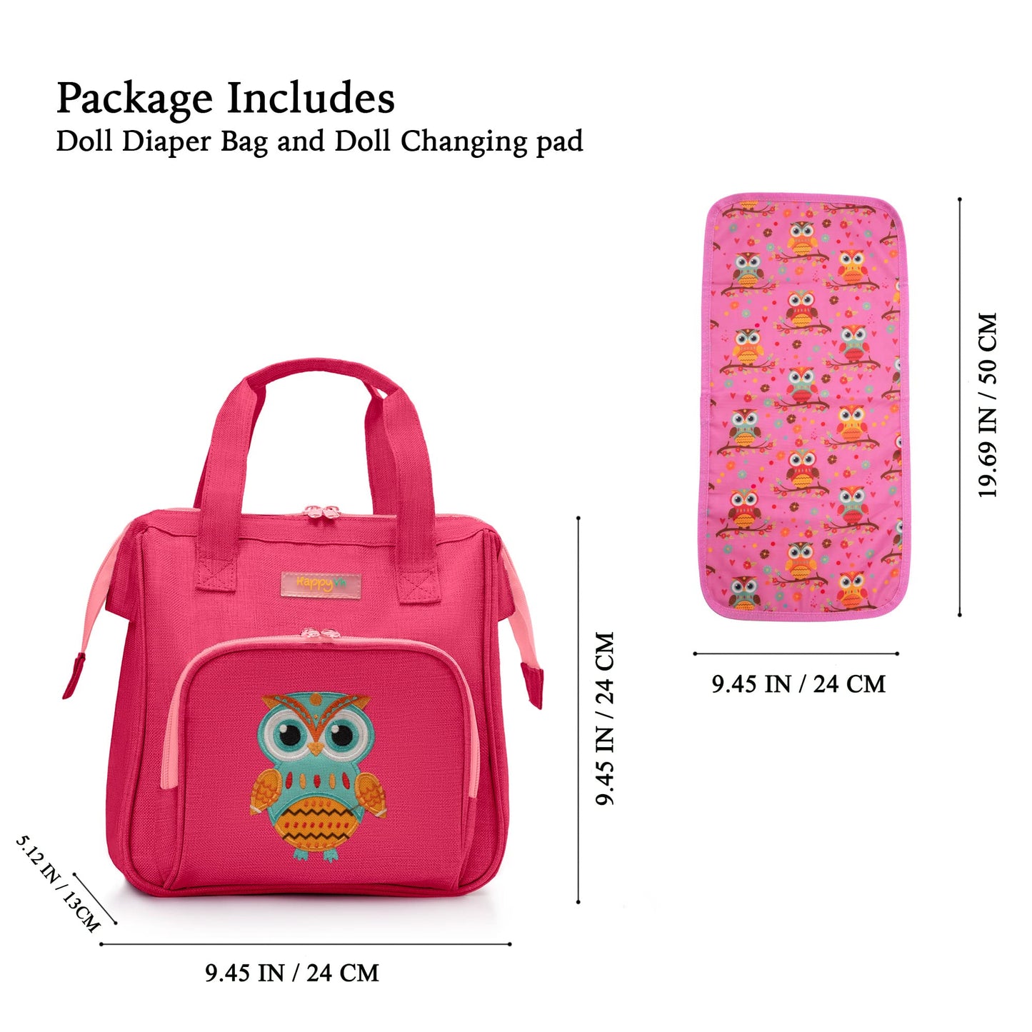 HappyVk Baby Doll Diaper Bag with Changing Pad - Realistic, Spacious & Comfortably Designed for Pretend Play