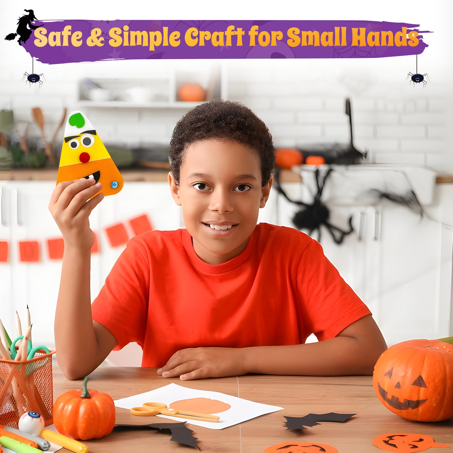 4E's Novelty Halloween Crafts for Kids (4 Pack) Goofy Candy Corn Magnet Foam Craft Kit - Fall Arts and Crafts Activities