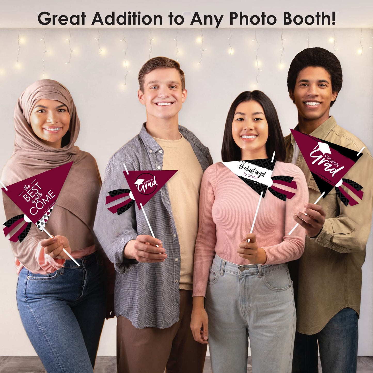 Big Dot of Happiness Maroon Grad - Best is Yet to Come - Triangle Burgundy Graduation Party Photo Props - Pennant Flag Centerpieces - Set of 20