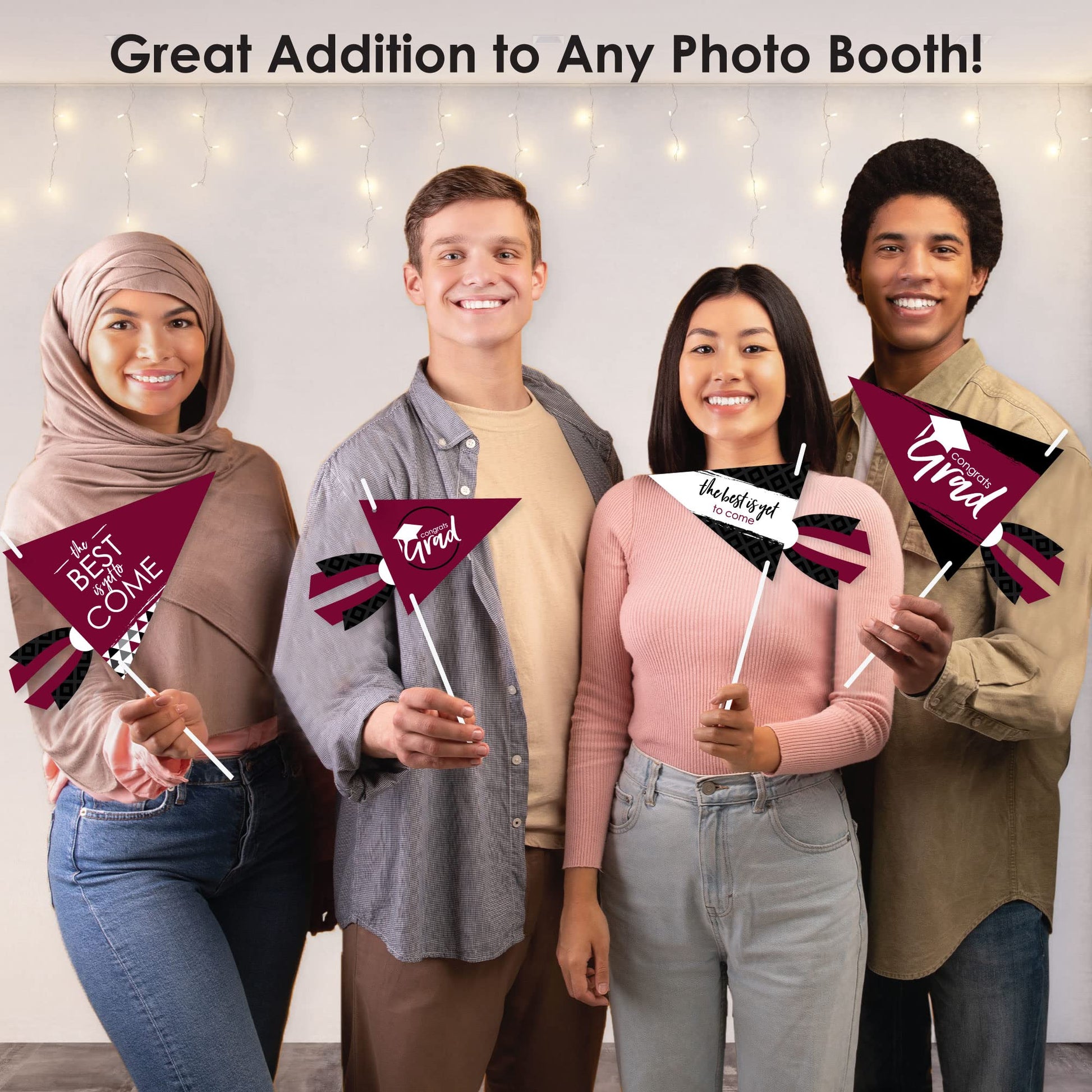 Big Dot of Happiness Maroon Grad - Best is Yet to Come - Triangle Burgundy Graduation Party Photo Props - Pennant Flag Centerpieces - Set of 20