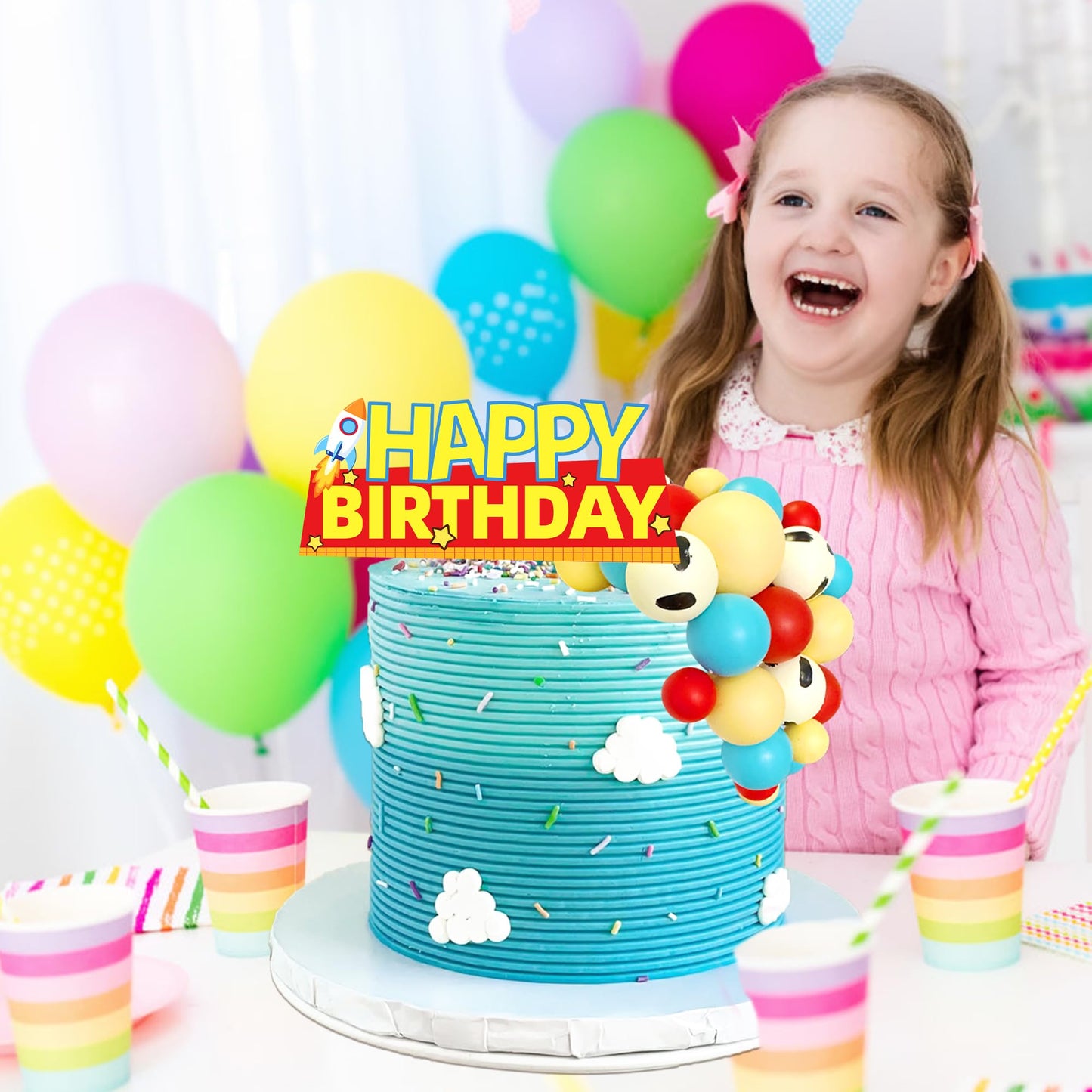 Balls Cake Toppers Blue Orange Birthday Cake Decorations for Baby Shower Birthday Cake Decorating (Cartoon story)